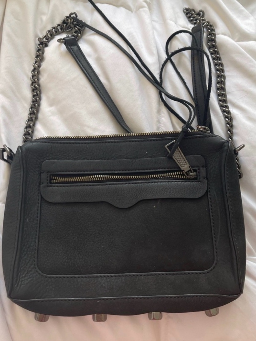 Rebecca Minkoff Black Leather Crossbody with Gunmetal Chain